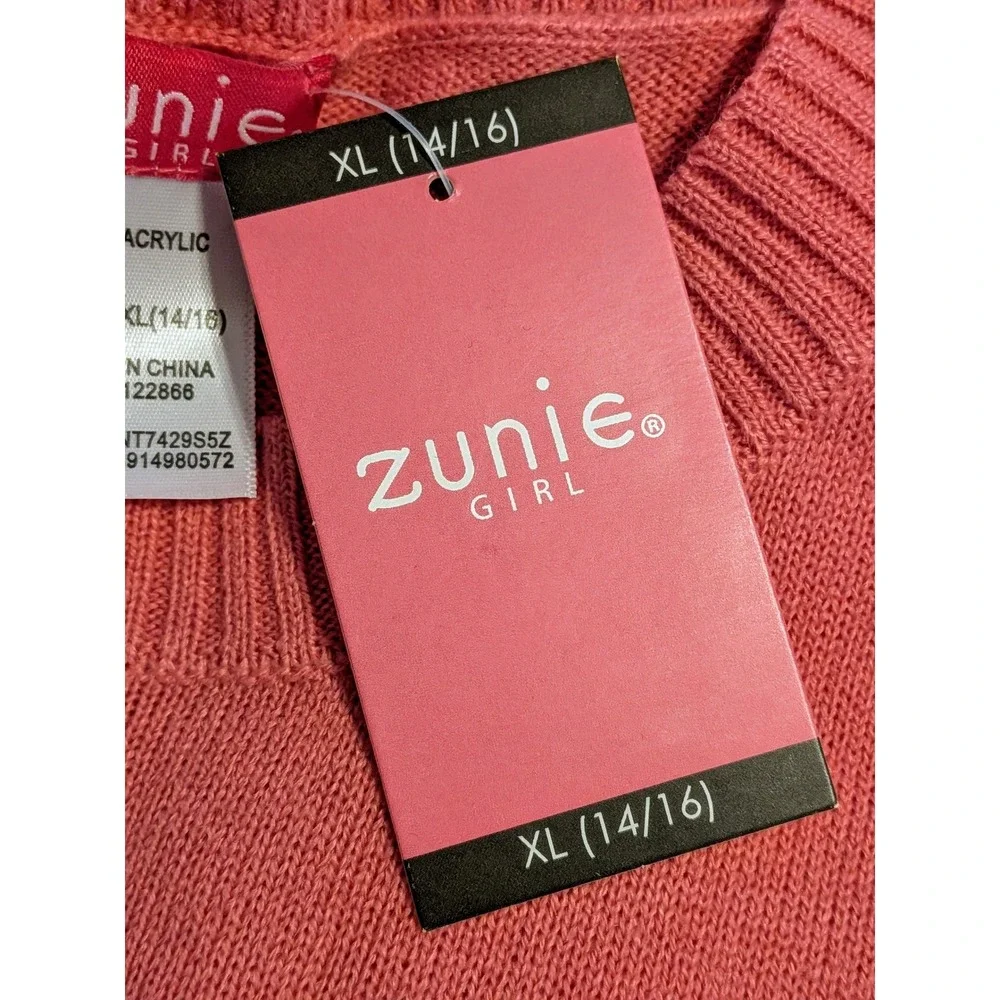 Zunie Girl Pink Love Heart Sweater XL 14 16 Acrylic Kids Long‎ Sleeve NWT